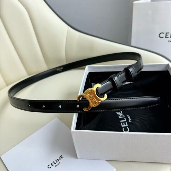 Celine Accessories - Celine Black Leather Belt with Gold Buckle